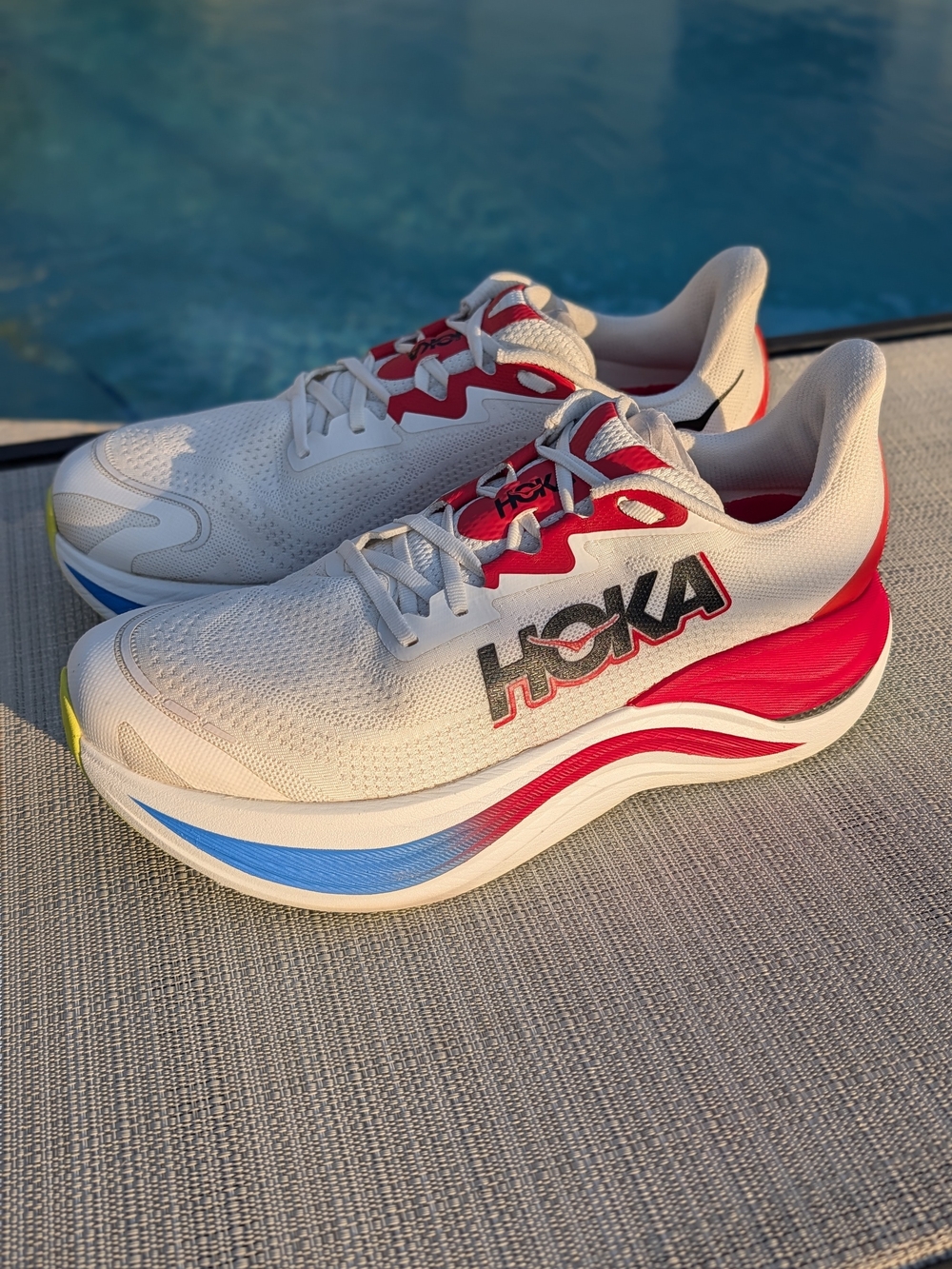 HOKA Skyward X Men's Size 11.5 Blanc de Blanc Red Carbon Running Shoes